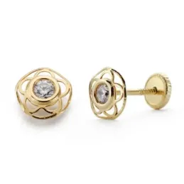 Pendientes oro 18k flor centro circonita [AB4677]