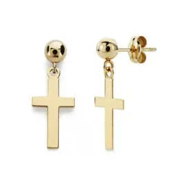 Pendientes oro 18k cruz lisa 12mm. bola  [AB4678]