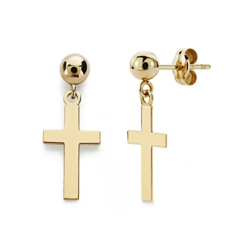 Pendientes oro 18k cruz lisa 12mm. bola  [AB4678]