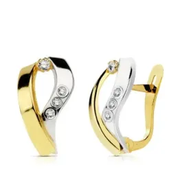 Pendientes oro 18k bicolor bandas curvas circonitas 15mm. [AB4683]