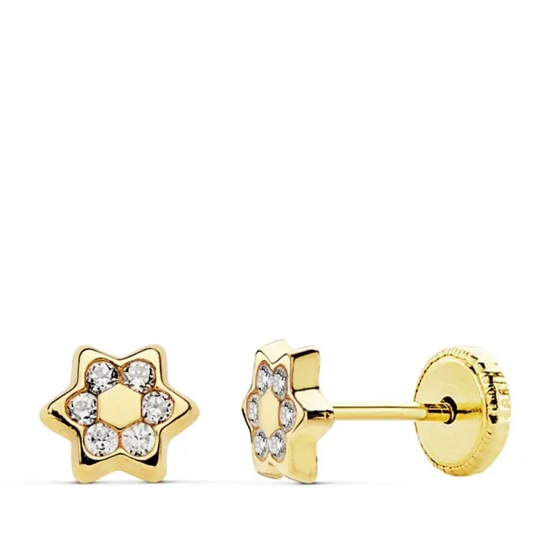 Pendientes oro 18k estrella 5mm. circonitas [AB4712]
