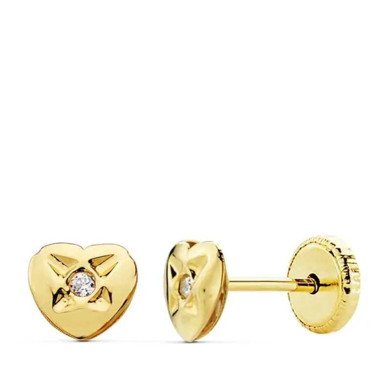 Pendientes oro 18k corazón 5mm. centro circonita [AB4716]