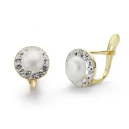 Pendientes oro 18k primera comunión 8mm. perla circonitas [AB4750]