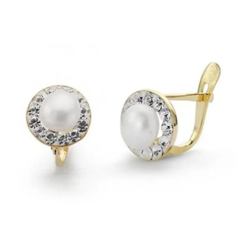 Pendientes oro 18k primera comunión 8mm. perla circonitas [AB4750]