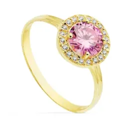Sortija oro 18k 9mm. centro piedra rosa circonitas [AB4755]