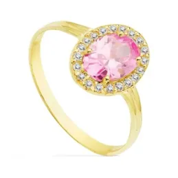 Sortija oro 18k 10mm. centro piedra rosa circonitas [AB4763]