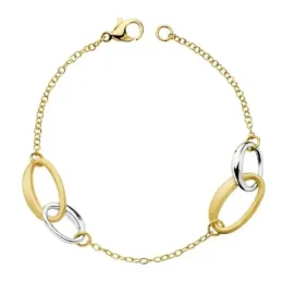 Pulsera oro 18k bicolor eslabones ovales hueca 19cm. [AB4766]