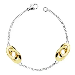Pulsera oro 18k bicolor eslabones gruesos hueca 19cm. [AB4767]