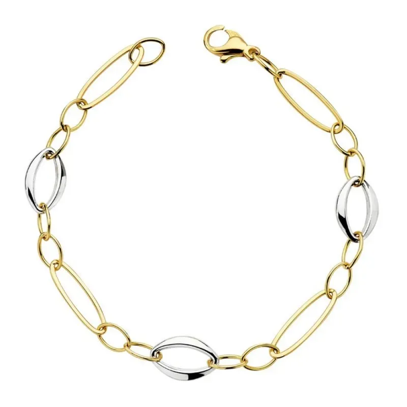 Pulsera oro 18k bicolor ovales hueca 19cm. [AB4769]