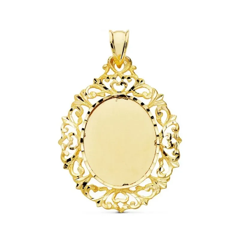 Colgante oro 18k chapa cerco oval calado 40mm.  [AB4773]