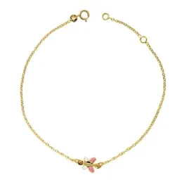 Pulsera oro 18k 16cm. mariposa esmaltada rosa blanca [AB4782]