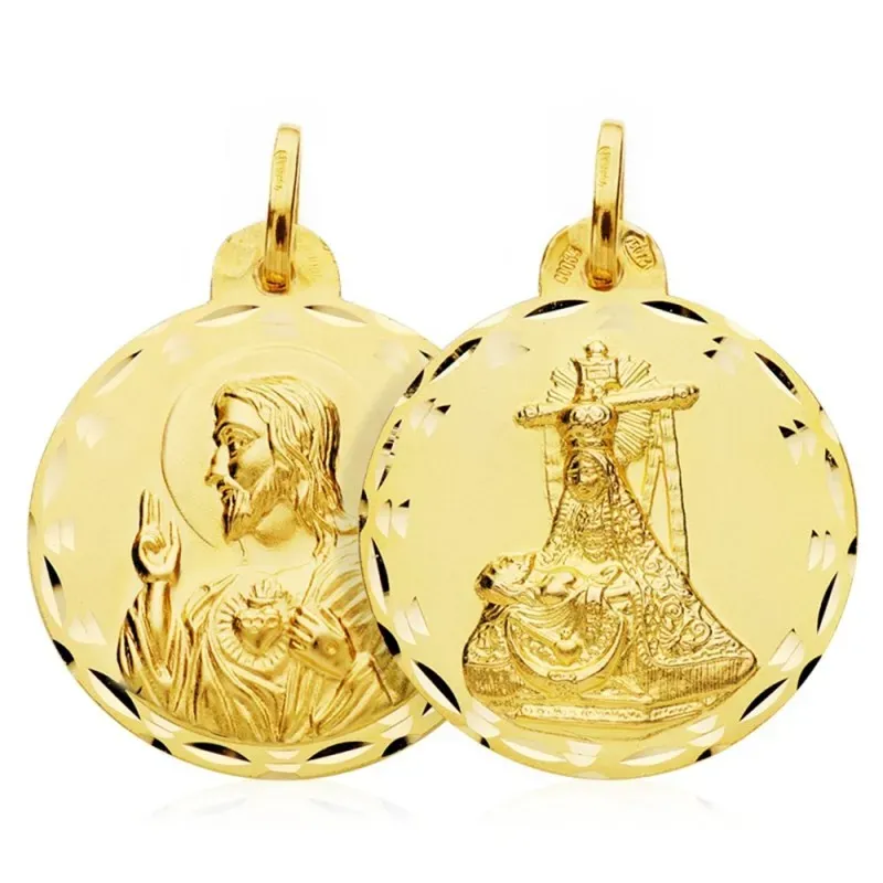 Medalla oro 18k escapulario C. Jesús Virgen Angustias 26mm. [AB4788]