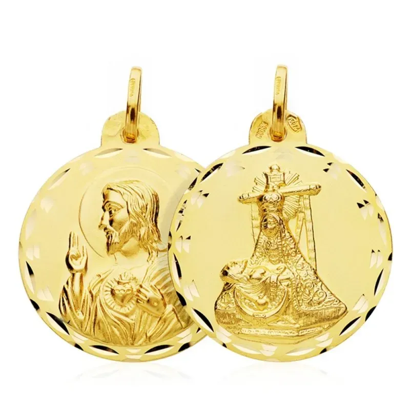 Medalla oro 18k escapulario C. Jesús Virgen Angustias 24mm. [AB4789]