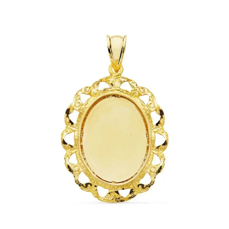 Colgante oro 18k chapa cerco oval calado 32mm.  [AB4793]