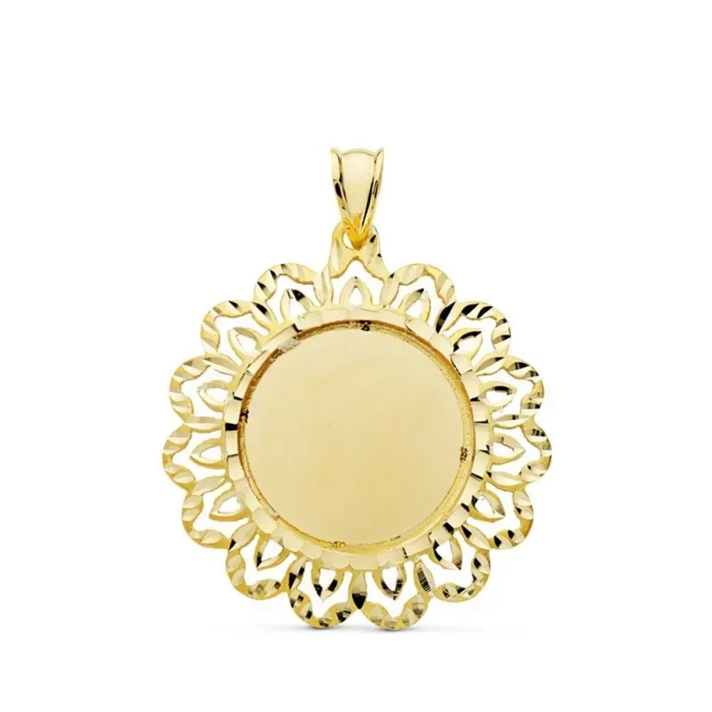 Colgante oro 18k chapa cerco redondo calado 30mm.  [AB4795]
