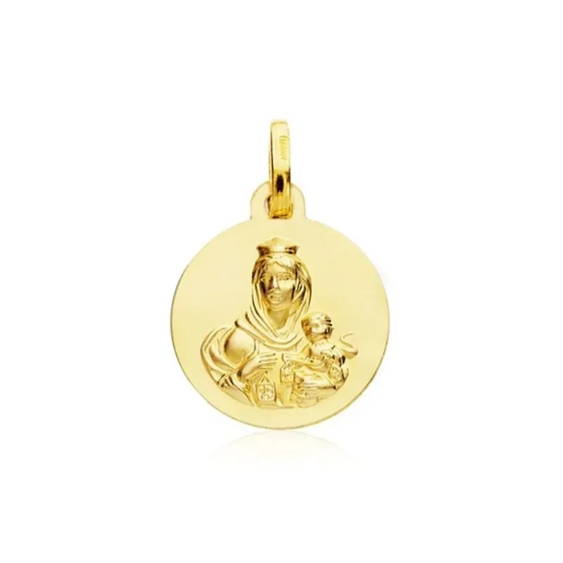 Medalla oro 18k escapulario Virgen Carmen Corazón Jesús 14mm [AB4797]
