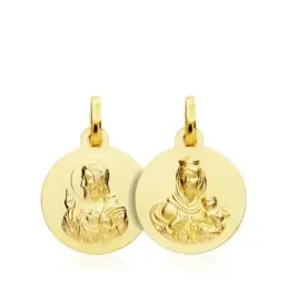 Medalla oro 18k escapulario Virgen Carmen Corazón Jesús 14mm [AB4797]