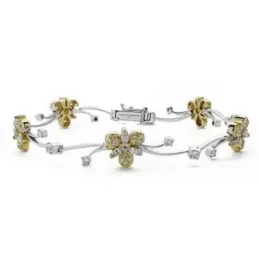 Pulsera oro 18k bicolor 20cm. 10mm. flores circonitas  [AB4810]