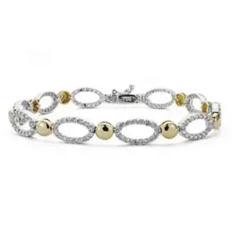 Pulsera oro 18k bicolor 19cm. eslabones ovales circonitas [AB4812]