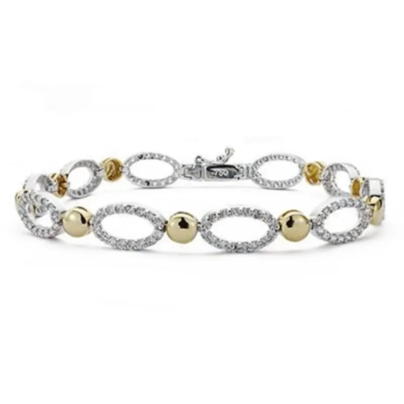 Pulsera oro 18k bicolor 19cm. eslabones ovales circonitas [AB4812]