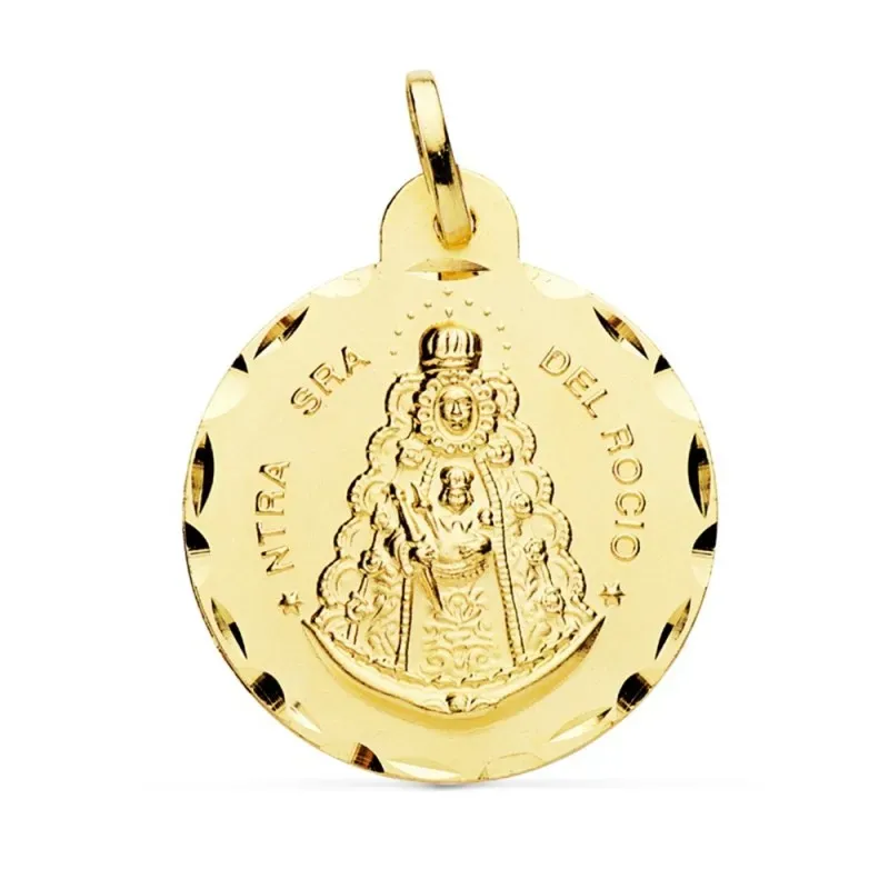 Medalla oro 18k Virgen Rocío 24mm. cerco tallado [AB4813GR]