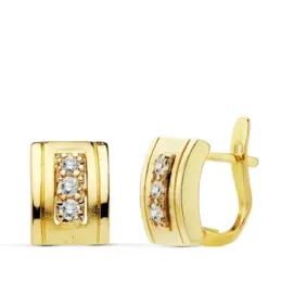 Pendientes oro 18k rectángulos 11mm. centro circonitas [AB4814]
