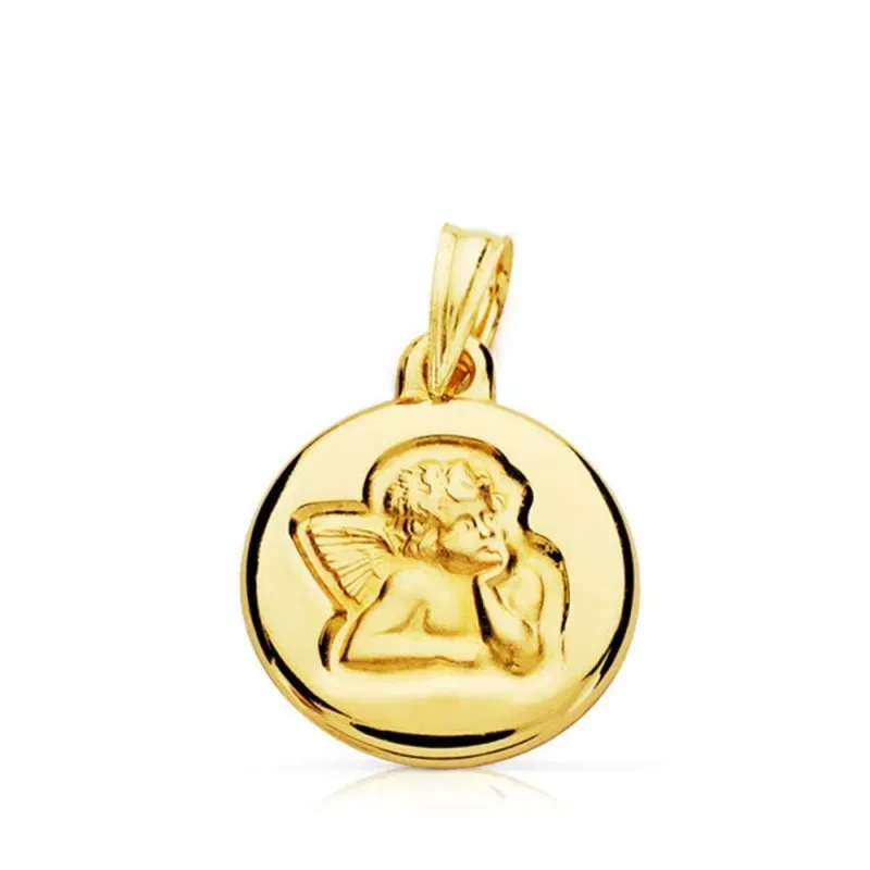 Medalla oro 9k Querubín Angel Burlón 14mm. [AB4837GR]