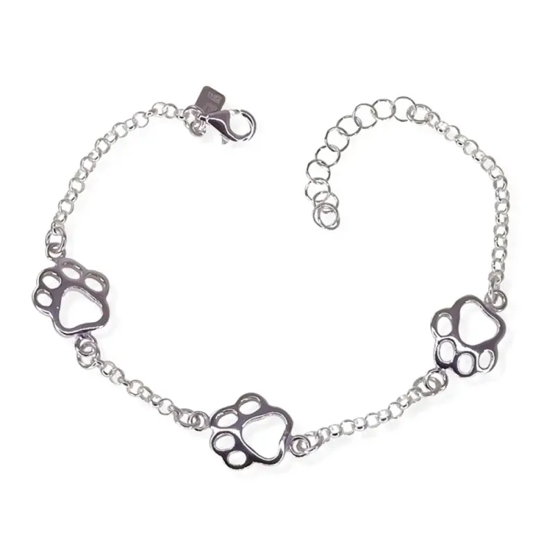 Pulsera plata Ley 925m motivos huellas caladas cadena rolo [AB5353]
