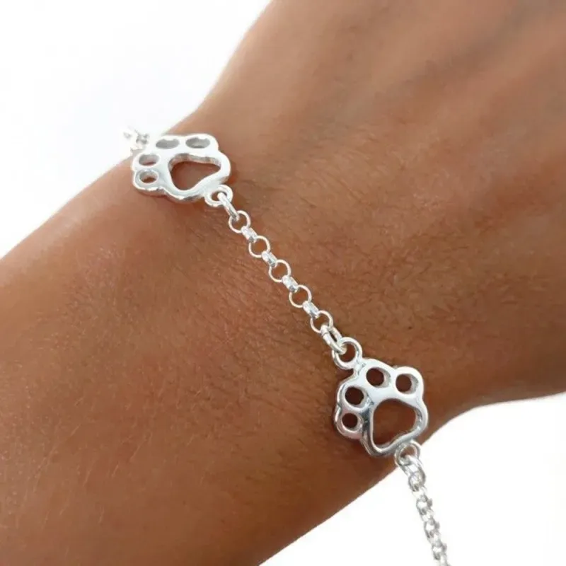 Pulsera plata Ley 925m motivos huellas caladas cadena rolo [AB5353]