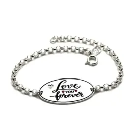 Pulsera plata Ley 925m 18cm. chapa LOVE YOU FOREVER [AB5368]