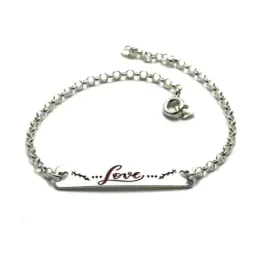 Pulsera plata Ley 925m 18cm. cadena rolo chapa LOVE [AB5373]