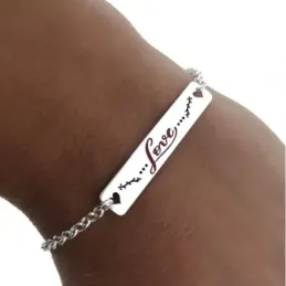 Pulsera plata Ley 925m 18cm. cadena rolo chapa LOVE [AB5373]