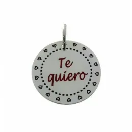 Colgante plata Ley 925m disco TE QUIERO esmaltado rojo [AB5375]