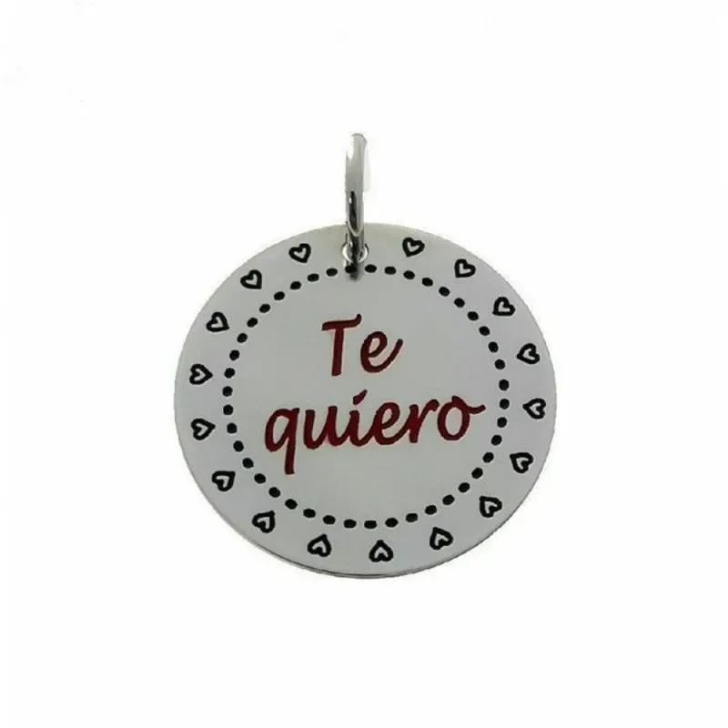 Colgante plata Ley 925m disco TE QUIERO esmaltado rojo [AB5375]