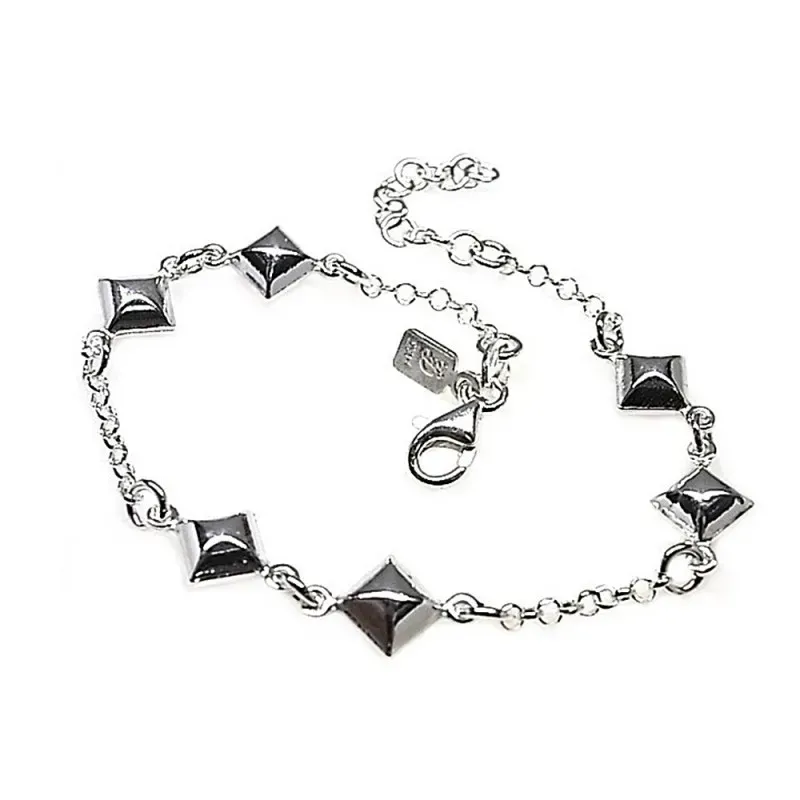 Pulsera plata Ley 925m 16.5cm. motivos rombos cadena rolo [AB5402]