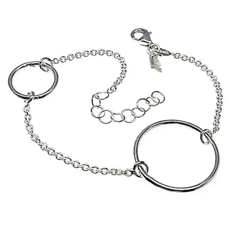 Pulsera plata Ley 925m 16.5cm. cadena rolo motivos círculos [AB5404]