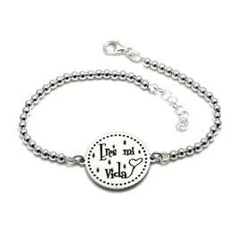 Pulsera plata Ley 925m 18cm. bolas chapa ERES MI VIDA  [AB5451]