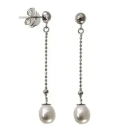 Pendientes plata Ley 925m perla cultivada cadena rodiada [AB5477]