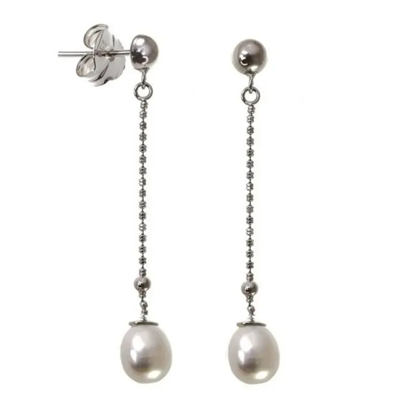 Pendientes plata Ley 925m perla cultivada cadena rodiada [AB5477]
