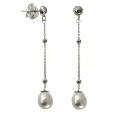 Pendientes plata Ley 925m media bola cadena bolas perlas [AB5478]