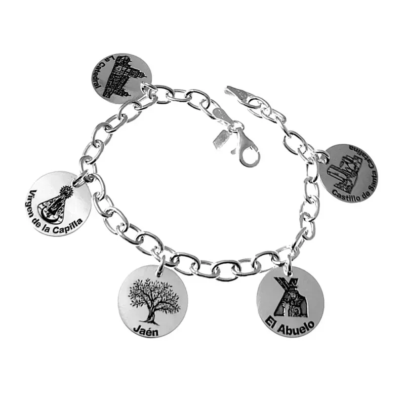 Pulsera plata Ley 925m fetiche 18.5cm. monumentos Jaén [AB6081]