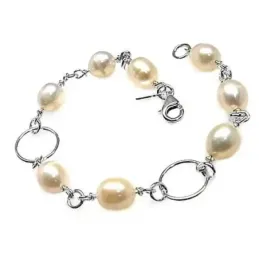 Pulsera plata Ley 925m 20cm. perlas asas [AB6116]