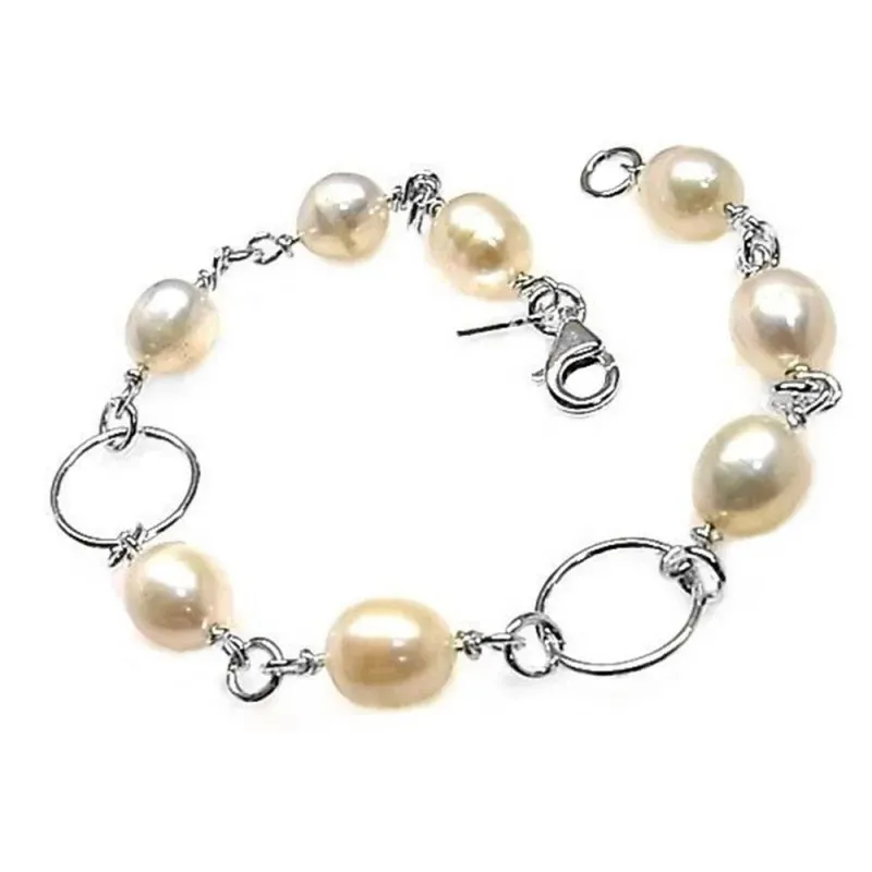 Pulsera plata Ley 925m 20cm. perlas asas [AB6116]