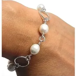 Pulsera plata Ley 925m 20cm. perlas asas [AB6116]