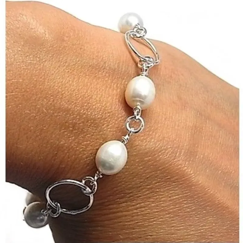 Pulsera plata Ley 925m 20cm. perlas asas [AB6116]