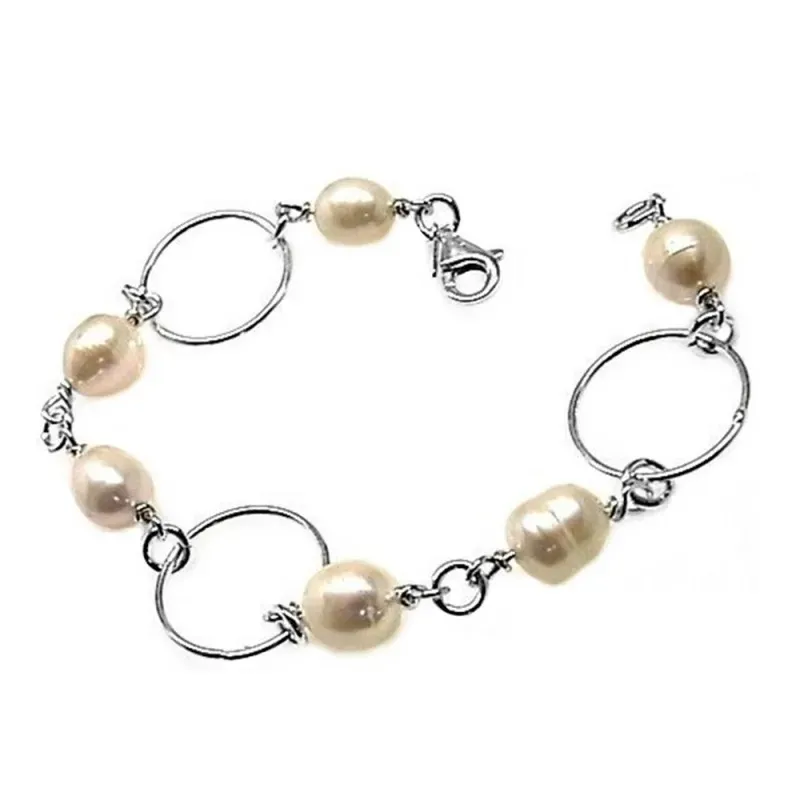 Pulsera plata Ley 925m 19cm. perlas asas [AB6125]