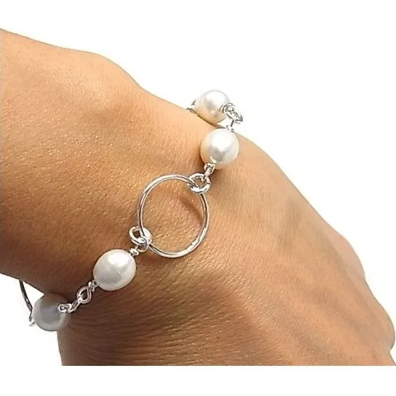 Pulsera plata Ley 925m 19cm. perlas asas [AB6125]