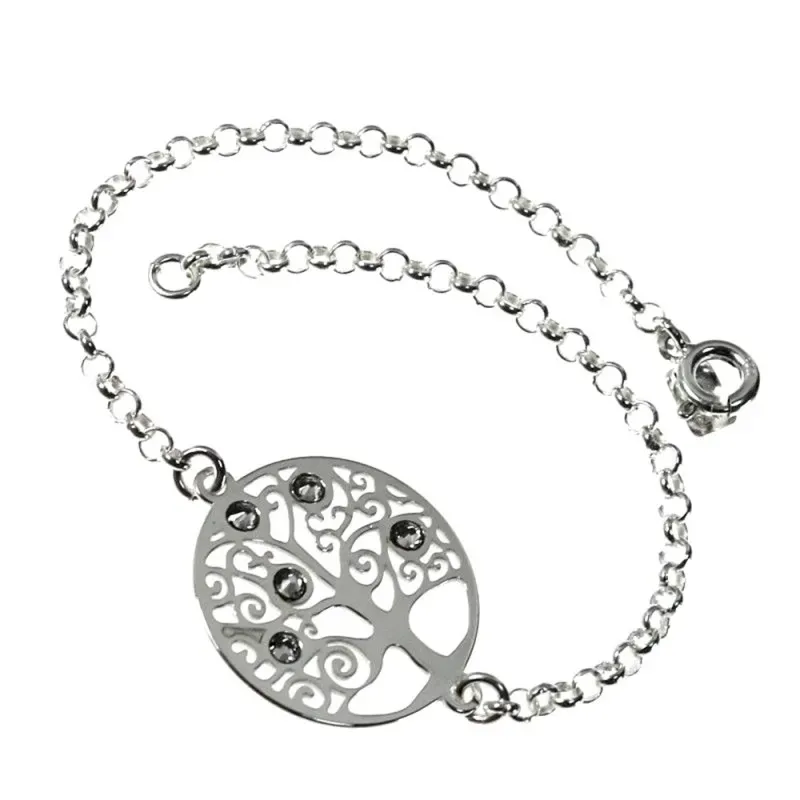 Pulsera plata Ley 925m 17cm. árbol de la vida circonitas [AB6187]