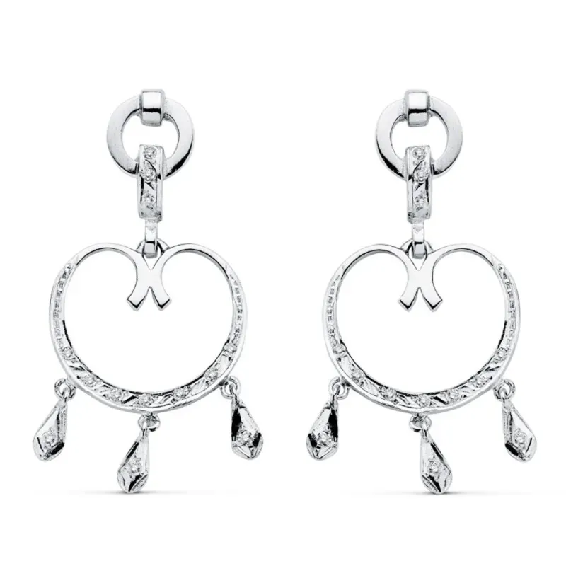 Pendientes oro blanco 18k 42mm. circonitas rombos [AB8761]