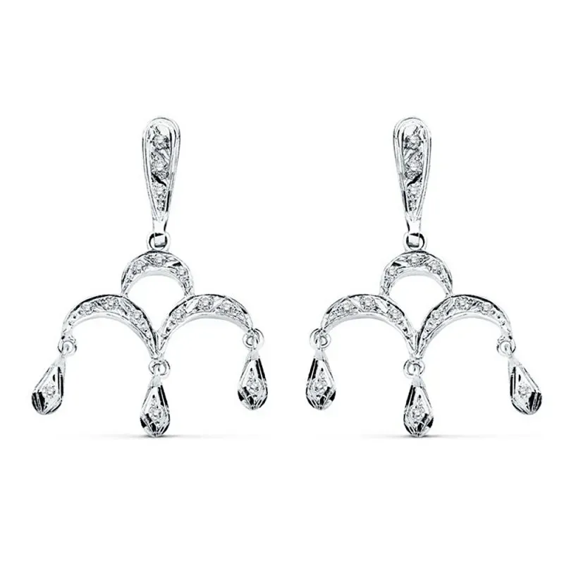Pendientes oro blanco 18k 33mm. circonitas trío lágrimas [AB8763]